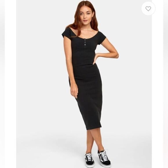 NWT RCVA Black Fitted Midi Dress - Picture 1 of 12